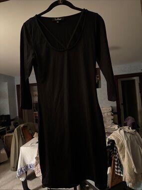 Lulu's Black Scoop Neck Long Sleeve Midi Dress